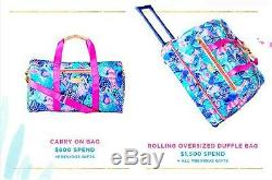 Lilly Pulitzer Rolling Duffel Bag Suitcase Luggage AND Carry On Bag Quill Out