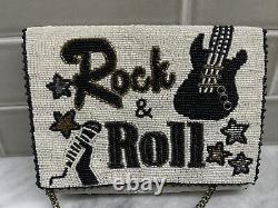 Mary Frances Rock & Roll Guitar Hand Beaded Blk/Wht Elvis Crossbody Purse Bag