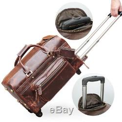 Mens Leather Rolling Duffle Trolley Wheeled Drawbar Bag Travel Luggage Tote New