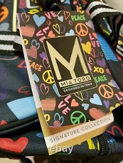 Mia Toro Designed In Italy Love & Peace Rolling Duffel Multicolor Bag NEW