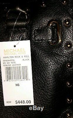 Michael Kors Hamilton Black Leather Rock & Roll Gold Stud Satchel Tote Bag Nwt