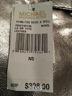 Michael Kors Hamilton Nickel Leather Rock & Roll Silverstud Satchel Tote Bag Nwt