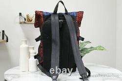 Michael Kors Kent Large Nylon Mesh Roll Top Orange/Blue Geometric Backpack Bag