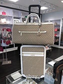 Michael Kors Lady Women Rolling Travel Trolley Suitcase + XL DUFFLE BAG LT CRM