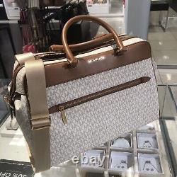Michael Kors Lady Women Rolling Travel Trolley Suitcase+lg Weekender Bag Vanilla