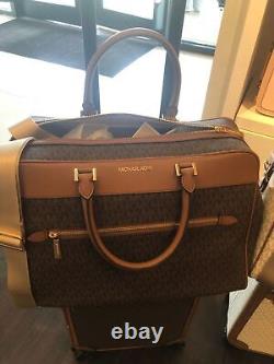 Michael Kors Women Rolling Travel Trolley Suitcase + LARGE WEEKENDER BAG BROWN