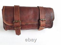 Motorcycle Mini Retro leather Tool Bag Handlebar Sissy Bar Saddlebag Roll bag