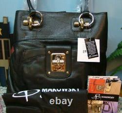 NEW B Makowsky BLACK Astor Leather TOTE Gold-tone & Silvertone Details Rare! XL