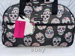NEW! Betsey Johnson Sugar Skull Party 22 Rolling Duffel Luggage Weekender Bag