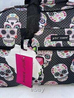NEW! Betsey Johnson Sugar Skull Party 22 Rolling Duffel Luggage Weekender Bag