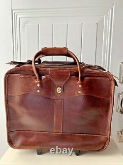 NEW J. W. HULME CO. Brown Heavy SADDLE LEATHER Rolling Carry-On BRIEFCASE
