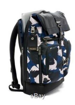 NEW Tumi Alpha Bravo London Roll-Top Backpack Congo Print Blue White Leather