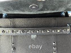 NEW Valentino My Rockstud Rolling Frame Grained Black Leather Satchel Tote Bag