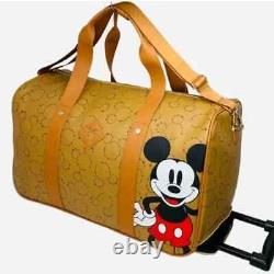 NWT Bioworld Disney Mickey Mouse Rolling Duffle Bag Luggage Cognac Designer Styl