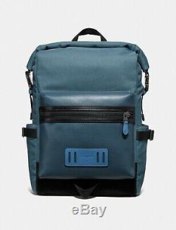 NWT Coach F67312 Mens TERRAIN ROLL TOP Backpack In BLUE Leather & Fabric $498