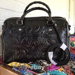 NWT Patricia Nash Skye Satchel Leather Crossbody Handbag In Black Tkd $269