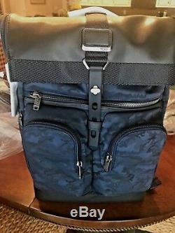 NWT Tumi Men's Alpha Bravo London Roll-Top Backpack Blue Camo Rare $475