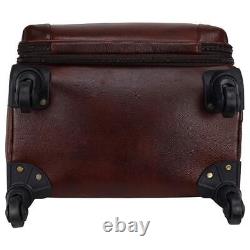 New Brown Leather Rolling Duffle Bag Trolley Wheeled Luggage Suitcase 24 Inch
