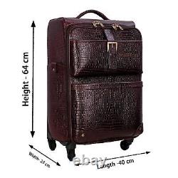 New C-Brown Leather Rolling Duffle Bag Trolley Wheeled Luggage Suitcase 24 Inch
