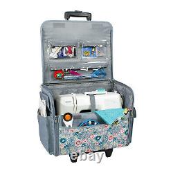 New Floral Flower Rolling Tote Sewing Machine Wheeled Carrier Storage Bag Case