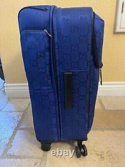 New Gucci GG Supreme Logo Blue Rolling Luggage Trolley Bag Size Large