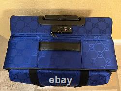 New Gucci GG Supreme Logo Blue Rolling Luggage Trolley Bag Size Large