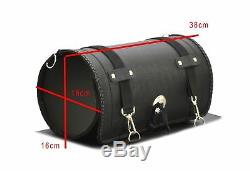 New Motorcycle PU Leather Saddle Bag Sissy Bar Tool Roll Box + Inner Liner bag