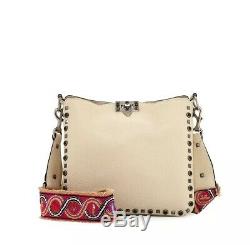 New Valentino Rockstud Rolling Noir Ivory Pebbled Leather Crossbody Bag $2945.00