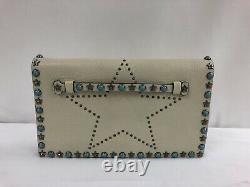 New Valentino Rockstud Star Rolling Ivory Pebbled Leather Clutch Bag $2595.00