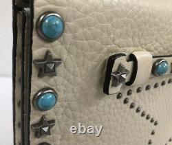 New Valentino Rockstud Star Rolling Ivory Pebbled Leather Clutch Bag $2595.00
