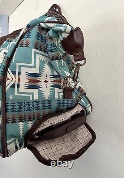 Pendleton Southwestern Navajo Harding Aqua Native Aztec Print Rolling Duffle Bag