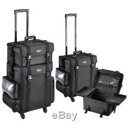 Pro 2in1 Soft Sided Rolling Makeup Trolley Train Case Bag withDrawer Artist Black