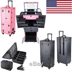 Pro Rolling Makeup Case Cosmetic Trolley Box Bag Lockable Salon Train Organizer