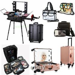 Pro Rolling Makeup Trolley Train Case Box Organizer Salon Cosmetic Clear Bag USA