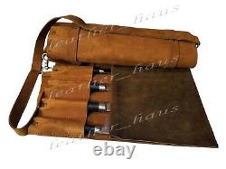 Professional Lightweight Genuine Leather 10 Pockets Chef Knife Bag/Roll #K02-BU