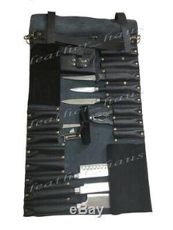 Professional Lightweight Genuine Leather 16 Pockets Chef Knife Bag / Knife Roll