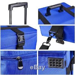 Professional Rolling Makeup Train Case Artist Trolley Soft Sided Storage Blue