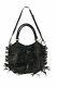 RAJ 164668 Womens Leather Dual Rolled Top Handles Fringe Detail Hobo Bag Black