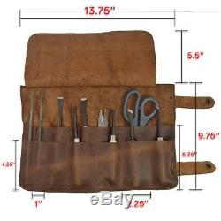 Real Leather Tool Wrench Roll Up Handmade Bag Hand Tool Organizer Pouch Vintage