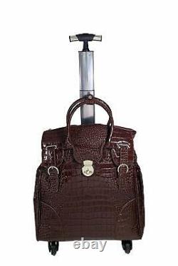 Ritsy 20 Computer Laptop Tote Rolling Wheel Case Luggage Purse Bag Brown Croc