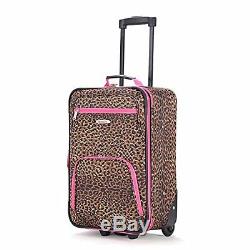 Rockland Rolling Luggage Set Bag 2 Pink Leopard Suitcase Expandable Carry Travel