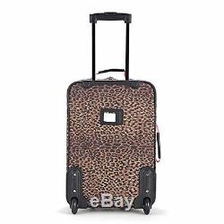 Rockland Rolling Luggage Set Bag 2 Pink Leopard Suitcase Expandable Carry Travel