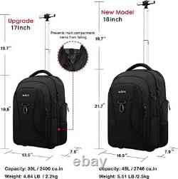 Rolling Backpack Waterproof 18 Inch Wheeled Backpack Carryon Bag Luggage Suitcas