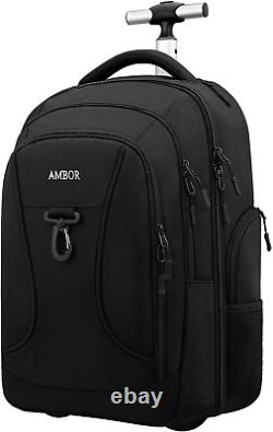 Rolling Backpack with Wheels Student Laptop Bag Carry Luggage Fits 15.6 AMBOR