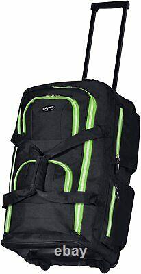 Rolling Carry On Bag Travel Luggage Black Lime Duffel With Wheels 22 inch Sack