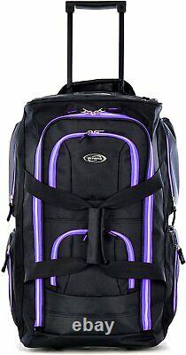 Rolling Carry On Bag Travel Luggage Black Purple Duffel With Wheels 22 inch Sack
