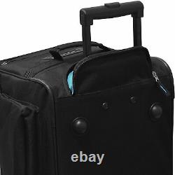 Rolling Carry On Bag Travel Luggage Black Teal Duffel With Wheels 22 inch Sack