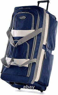 Rolling Carry On Bag Travel Luggage Navy Blue Duffel With Wheels 22 inch Sack