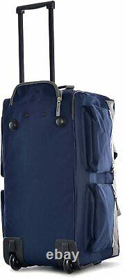 Rolling Carry On Bag Travel Luggage Navy Blue Duffel With Wheels 22 inch Sack