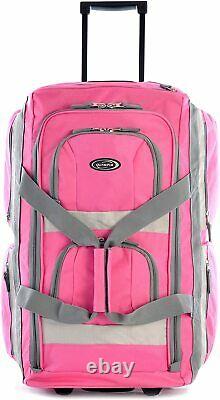 Rolling Carry On Bag Travel Luggage Pink Duffel With Wheels 22 inch Sack Pack